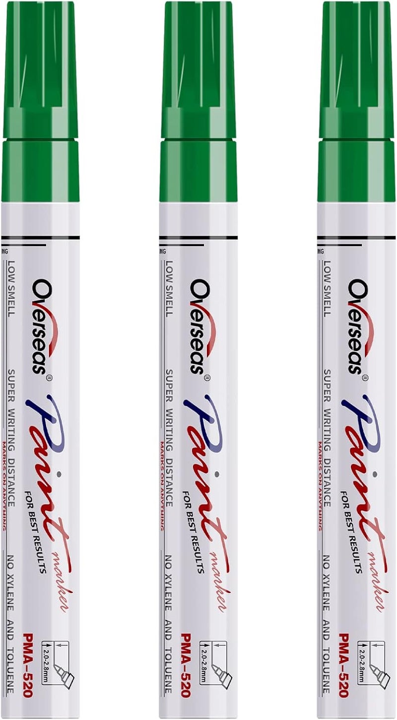 Overseas Permanent Paint Markers Pens - 3 Pack Green Oil Based Paint Pens, Medium Tip, Quick Drying and Waterproof Marker Pen for Metal, Rock, Wood, Fabric, Plastic, Canvas, Mugs, Stone, Glass - Image 1